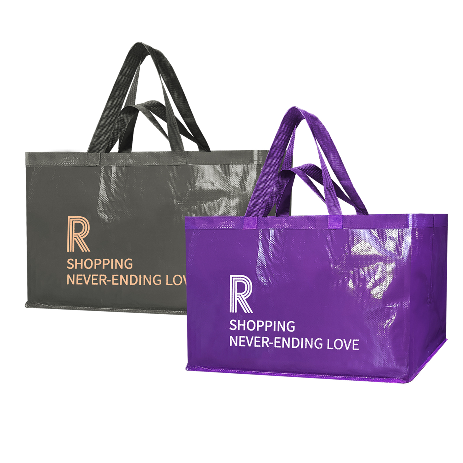 Reusable Grocery Shopping Box Bags (2 Pack Purple+Gray). Large